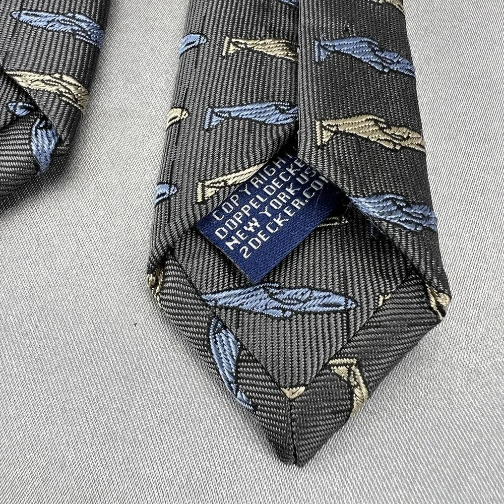 Doppeldecker Silk Tie WWII‎ Style Fighter / Trainer Airplanes Charcoal Vintage